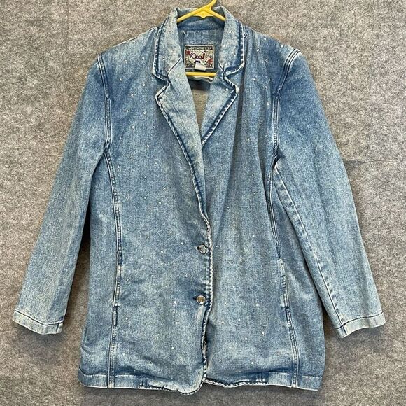 Goal by Hot Property Jackets & Blazers - Vintage GOAL BY HOT PROPERTY Jacket Women's Medium Blue Denim Blazer Embellished